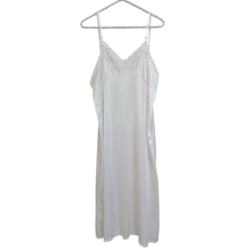 NWOT Vtg 90s Vassarette White Lace Trim Full Slip Dress Petticoat Size 40/28"